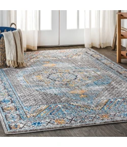 Jonathany Restored Vintage RES100A Gray/Mustard/Turquoise Area Rug 3 ft. X 5 ft. Rectangle