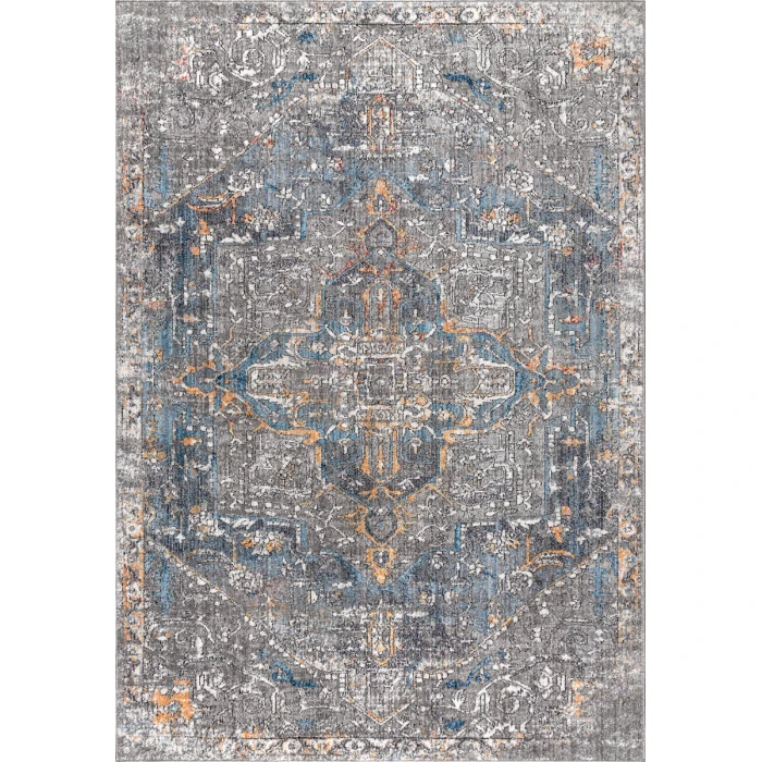 Izmir Vintage Medallion Gray/Mustard/Turquoise 3 ft. x 5 ft. Area Rug