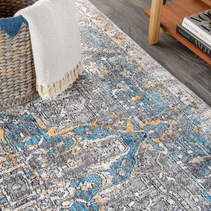 Izmir Vintage Medallion Gray/Mustard/Turquoise 3 ft. x 5 ft. Area Rug