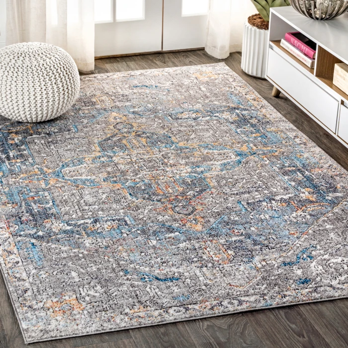 Izmir Vintage Medallion Gray/Mustard/Turquoise 3 ft. x 5 ft. Area Rug