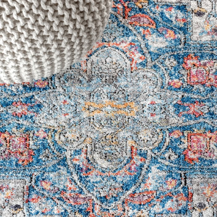 Manisa Vintage Medallion Ivory/Peacock Blue/Coral 3 ft. x 5 ft. Area Rug