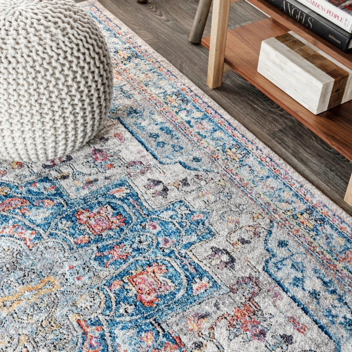 Manisa Vintage Medallion Ivory/Peacock Blue/Coral 3 ft. x 5 ft. Area Rug