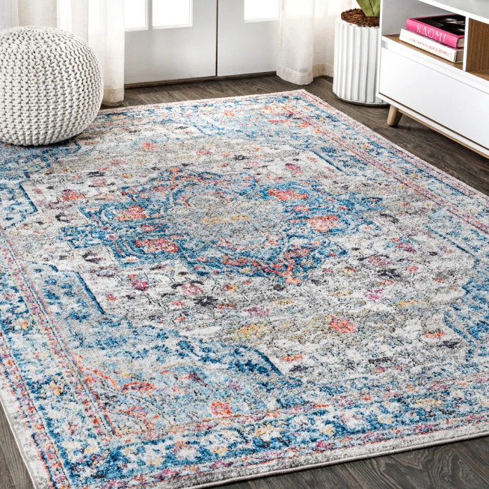 Manisa Vintage Medallion Ivory/Peacock Blue/Coral 3 ft. x 5 ft. Area Rug