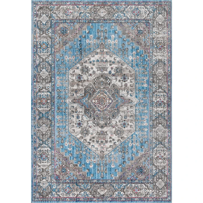 Kesan Vintage Medallion Turquoise/Grey 8 ft. x 10 ft. Area Rug