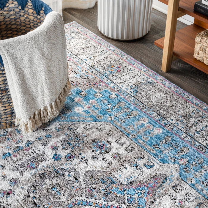Kesan Vintage Medallion Turquoise/Grey 8 ft. x 10 ft. Area Rug