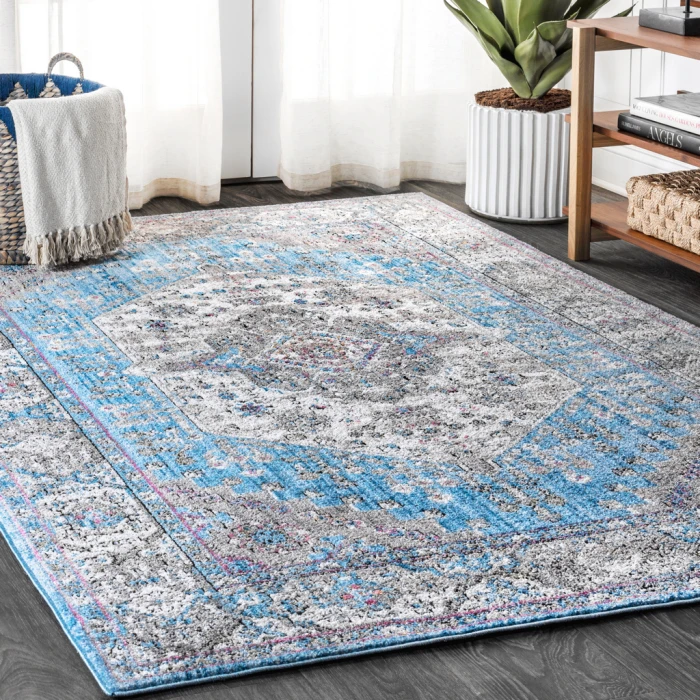 Kesan Vintage Medallion Turquoise/Grey 8 ft. x 10 ft. Area Rug