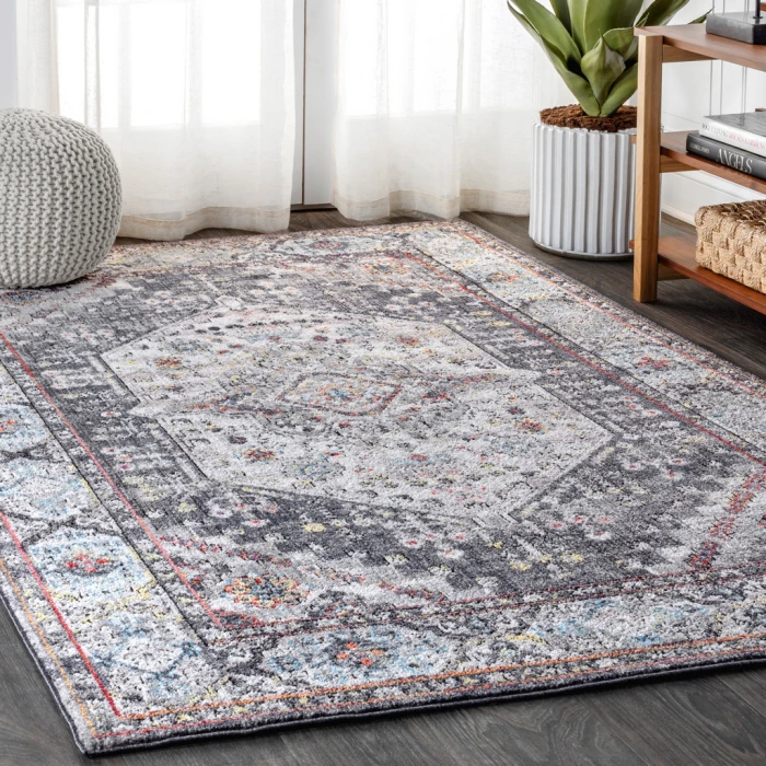 Kesan Vintage Medallion Charcoal Grey/Ivory 3 ft. x 5 ft. Area Rug
