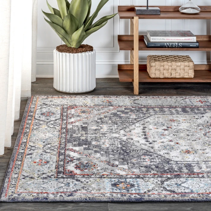 Kesan Vintage Medallion Charcoal Grey/Ivory 3 ft. x 5 ft. Area Rug