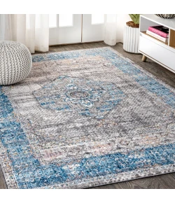 Jonathany Restored Vintage RES109A Peacock Blue/Gray Area Rug 3 ft. X 5 ft. Rectangle