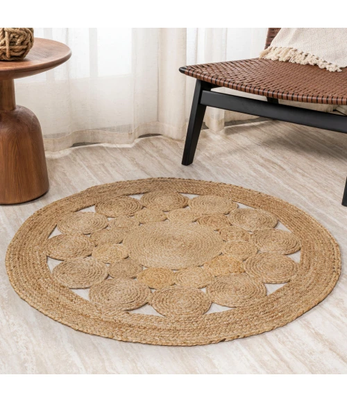 Cassia Round Natural Jute Boho Circle Natural 3' Round Area Rug