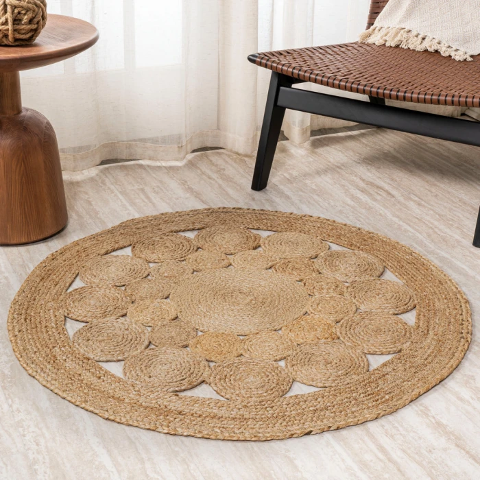 Cassia Round Natural Jute Boho Circle Natural 5' Round Area Rug