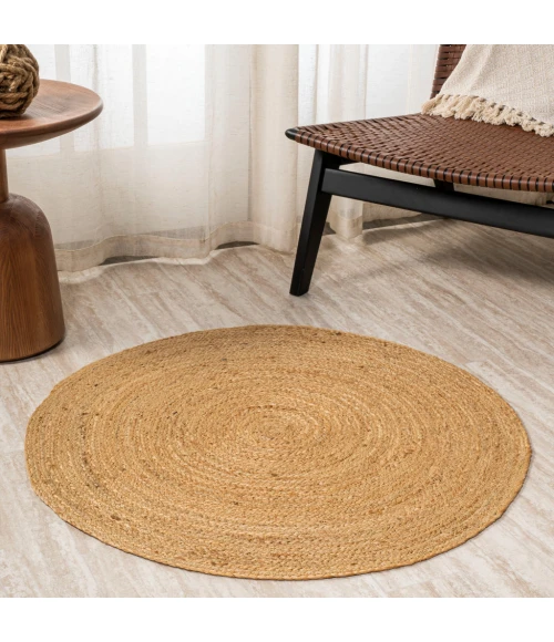 Soleil Round Natural Jute Braided Circle Natural 3' Round Area Rug