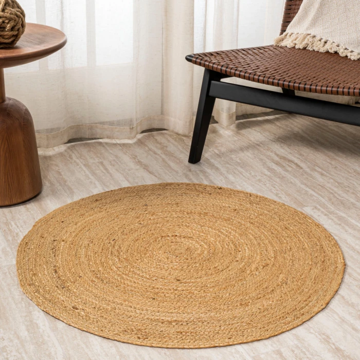 Soleil Round Natural Jute Braided Circle Natural 4' Round Area Rug