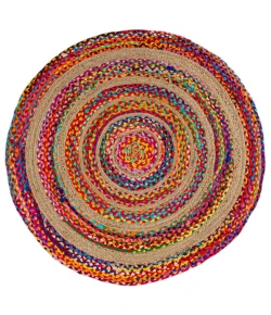 Jonathany Ansa Collection RNF105A Multi/Natural Area Rug 4 ft. X 4 ft. Round