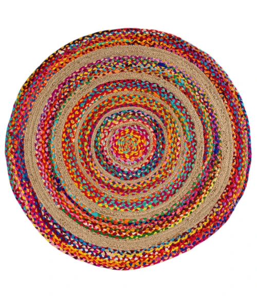 Isla Round Boho Braided Rag & Jute Multi/Natural 7' Round Area Rug