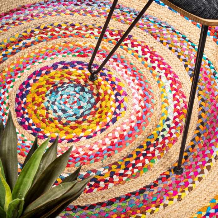 Isla Round Boho Braided Rag & Jute Multi/Natural 3' Round Area Rug