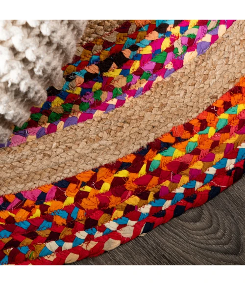 Isla Round Boho Braided Rag & Jute Multi/Natural 7' Round Area Rug