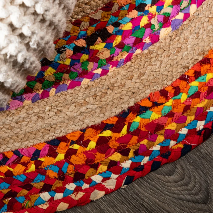 Isla Round Boho Braided Rag & Jute Multi/Natural 3' Round Area Rug