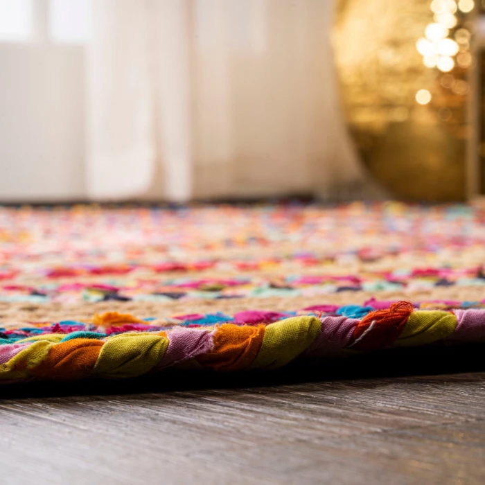 Isla Round Boho Braided Rag & Jute Multi/Natural 3' Round Area Rug