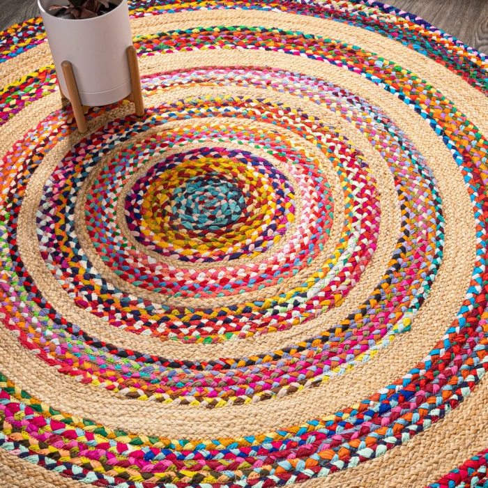 Isla Round Boho Braided Rag & Jute Multi/Natural 3' Round Area Rug