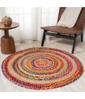 Isla Round Boho Braided Rag & Jute Multi/Natural 7' Round Area Rug