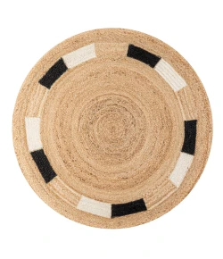 Jonathany Ansa Collection RNF106A Natural/Cream/Black Area Rug 4 ft. 1 in. X 4 ft. 1 in. Round