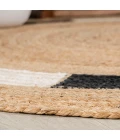 Porto Geometric Jute Circle Natural/Cream/Black 5' Round Area Rug