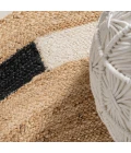 Porto Geometric Jute Circle Natural/Cream/Black 5' Round Area Rug