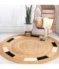 Porto Geometric Jute Circle Natural/Cream/Black 5' Round Area Rug