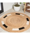Porto Geometric Jute Circle Natural/Cream/Black 5' Round Area Rug
