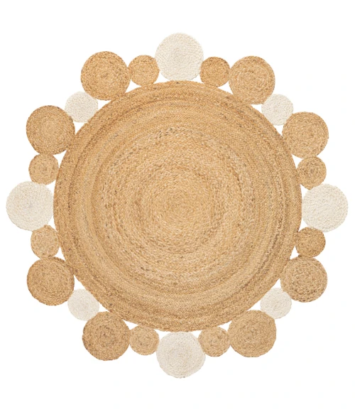 Ayana Two-Tone Jute Hippy Circle Natural/Cream 5' Round Area Rug