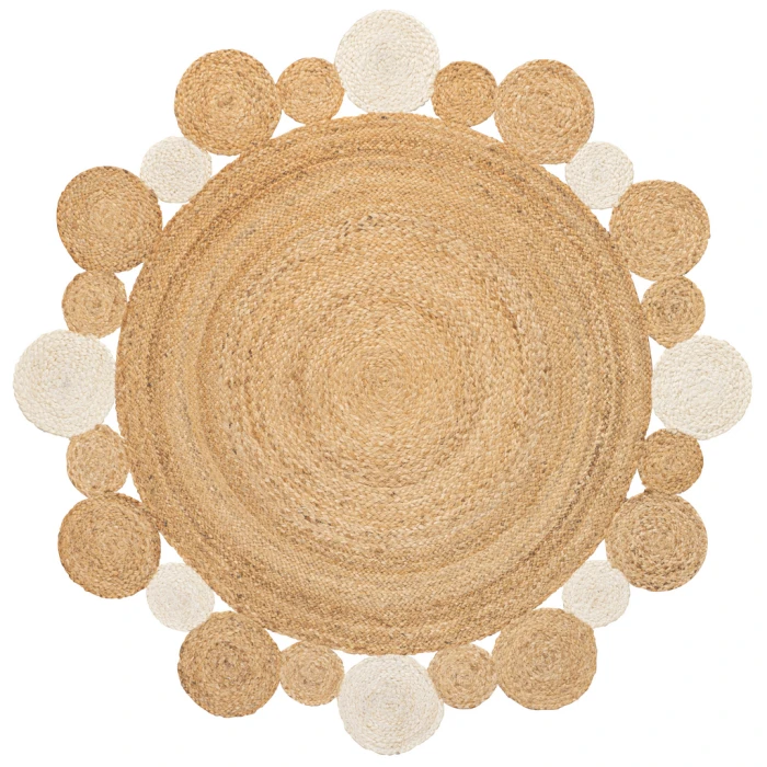 Ayana Two-Tone Jute Hippy Circle Natural/Cream 4' Round Area Rug
