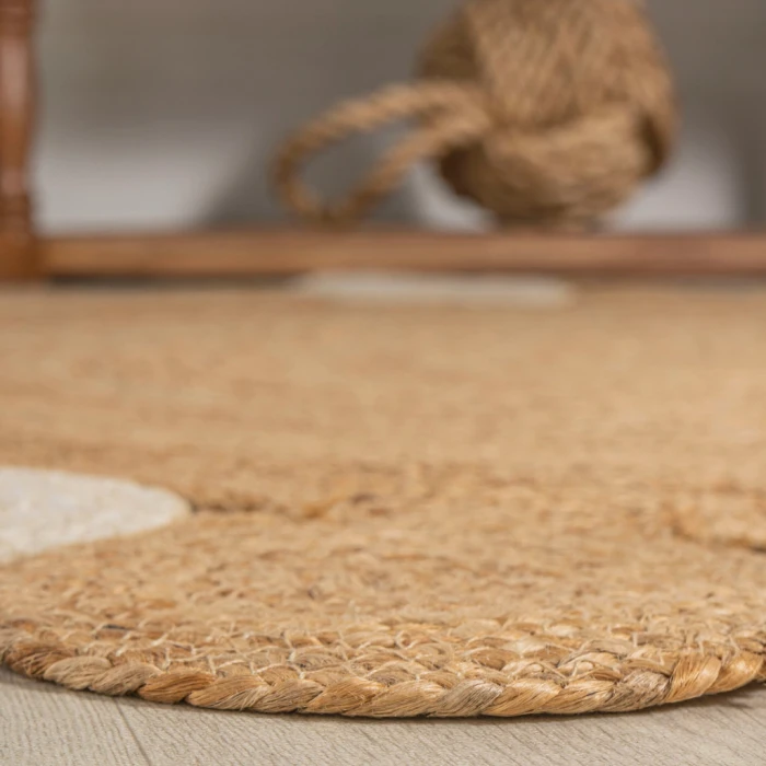 Ayana Two-Tone Jute Hippy Circle Natural/Cream 4' Round Area Rug