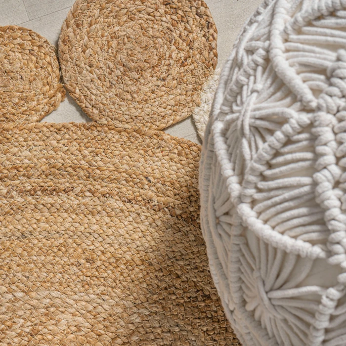 Ayana Two-Tone Jute Hippy Circle Natural/Cream 4' Round Area Rug