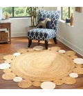 Ayana Two-Tone Jute Hippy Circle Natural/Cream 5' Round Area Rug