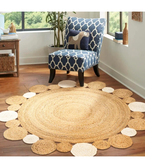 Ayana Two-Tone Jute Hippy Circle Natural/Cream 5' Round Area Rug