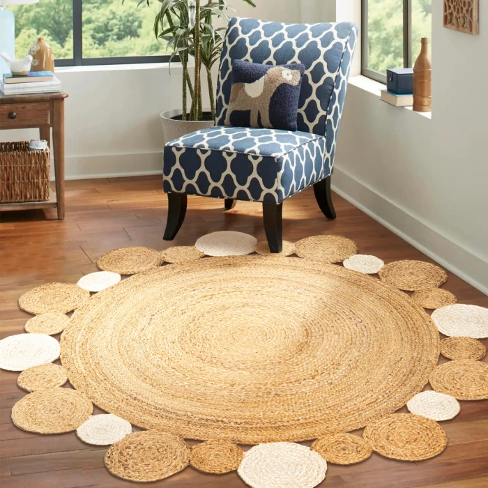 Ayana Two-Tone Jute Hippy Circle Natural/Cream 4' Round Area Rug
