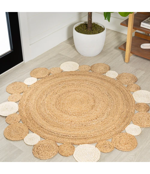 Ayana Two-Tone Jute Hippy Circle Natural/Cream 5' Round Area Rug
