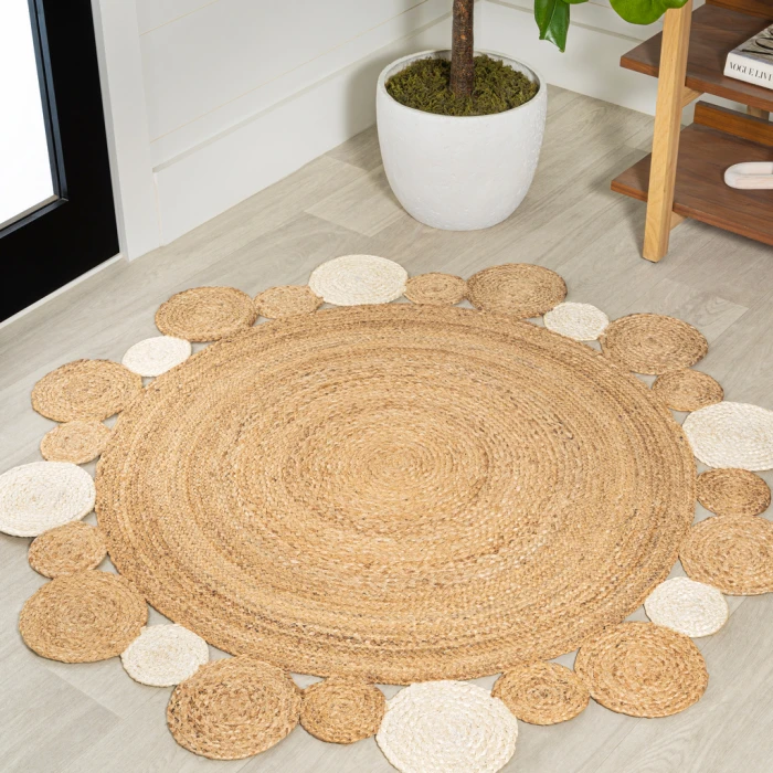 Ayana Two-Tone Jute Hippy Circle Natural/Cream 4' Round Area Rug