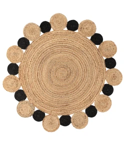 Jonathany Ansa Collection RNF108A Natural/Black Area Rug 4 ft. 1 in. X 4 ft. 1 in. Round