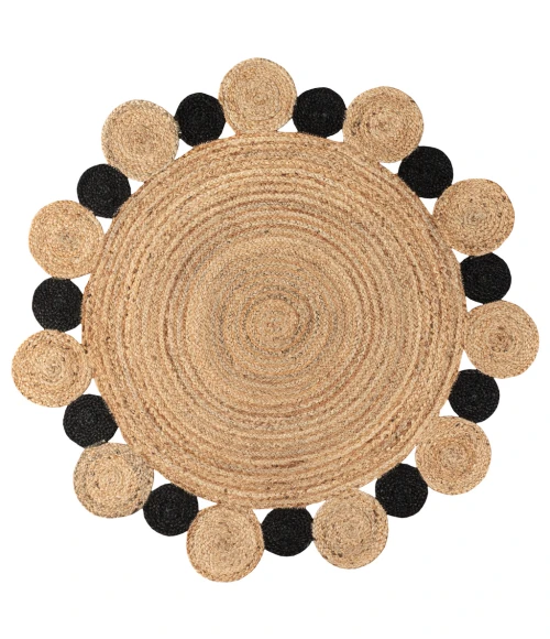 Ayana Two-Tone Jute Hippy Circle Natural/Black 6' Round Area Rug