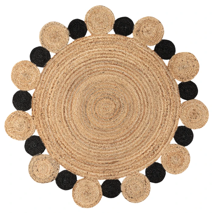 Ayana Two-Tone Jute Hippy Circle Natural/Black 5' Round Area Rug