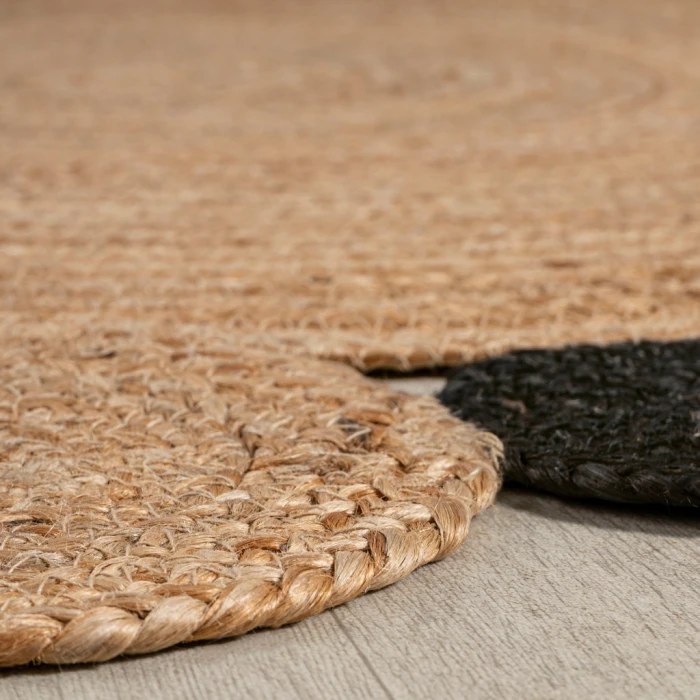Ayana Two-Tone Jute Hippy Circle Natural/Black 5' Round Area Rug