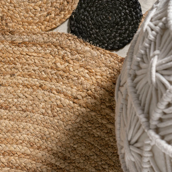 Ayana Two-Tone Jute Hippy Circle Natural/Black 5' Round Area Rug