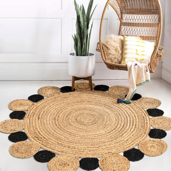 Ayana Two-Tone Jute Hippy Circle Natural/Black 5' Round Area Rug