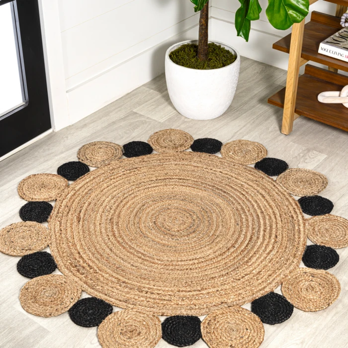 Ayana Two-Tone Jute Hippy Circle Natural/Black 5' Round Area Rug