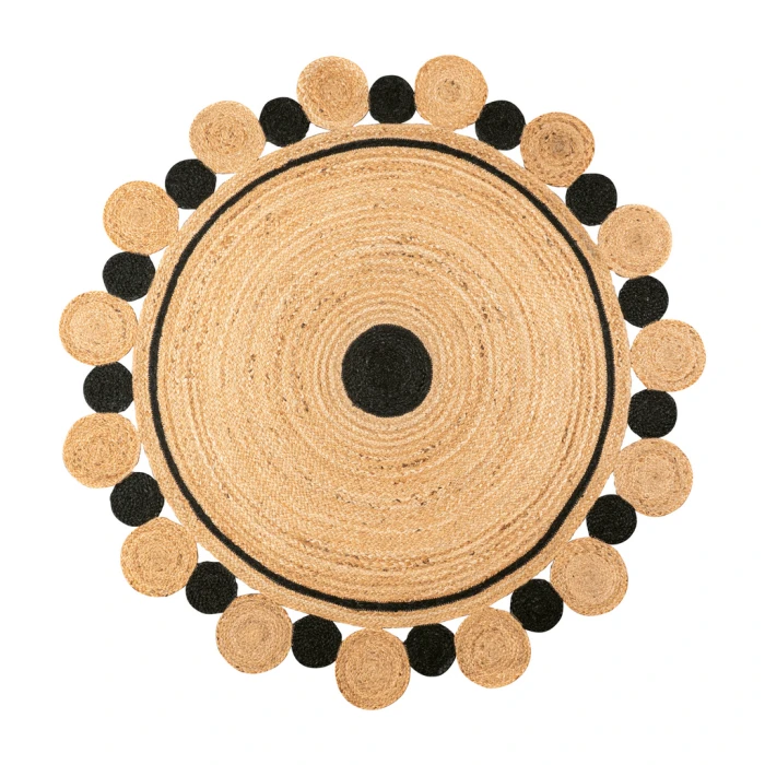 Aurora Two-Tone Jute Hippy Circle Medallion Black/Natural 5' Round Area Rug