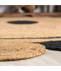 Aurora Two-Tone Jute Hippy Circle Medallion Black/Natural 6' Round Area Rug