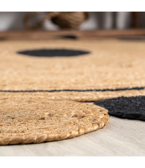 Aurora Two-Tone Jute Hippy Circle Medallion Black/Natural 6' Round Area Rug