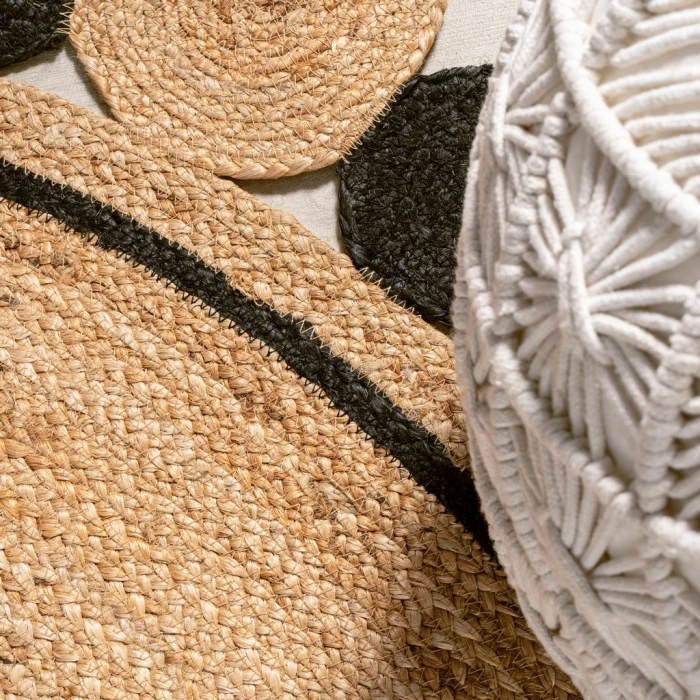 Aurora Two-Tone Jute Hippy Circle Medallion Black/Natural 5' Round Area Rug
